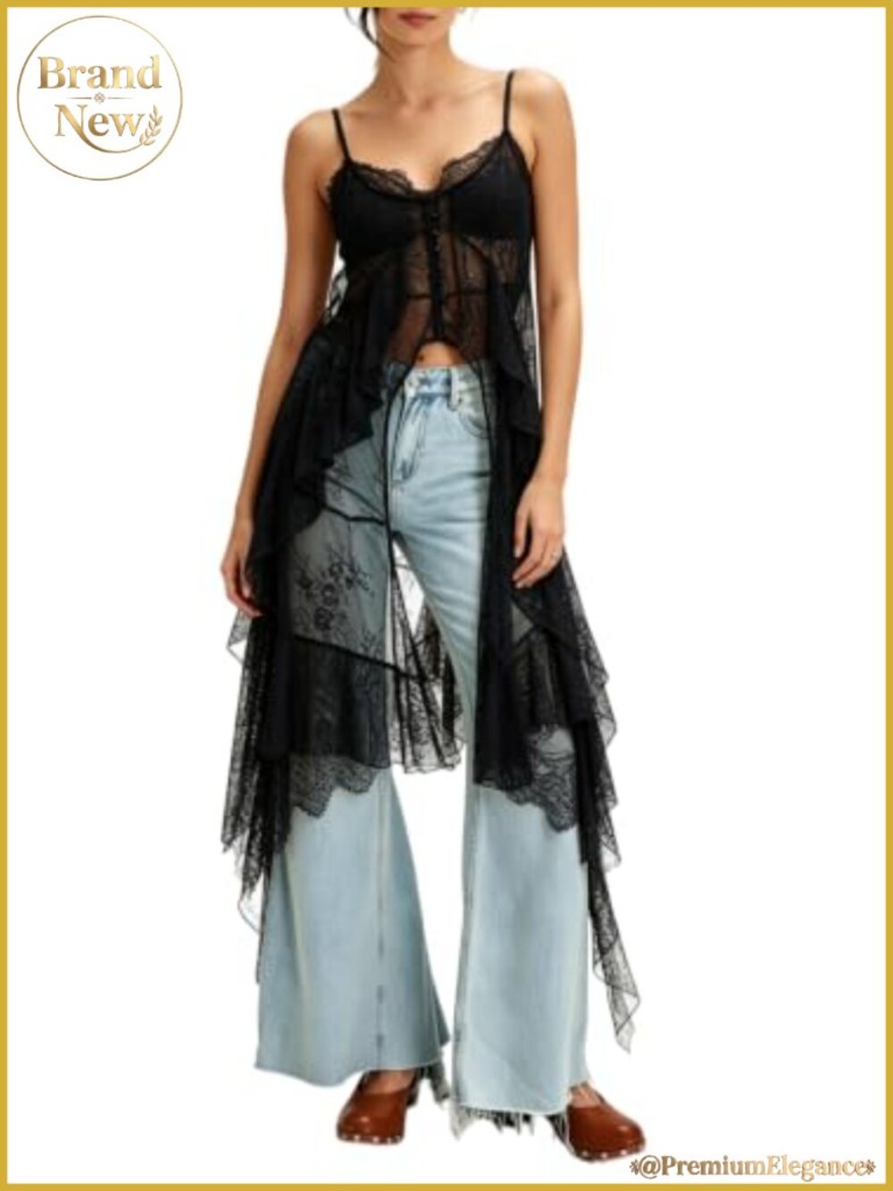 Sheer Flowy Maxi Lace Layering Camisole Sleeveless Boho Beach Cover Up